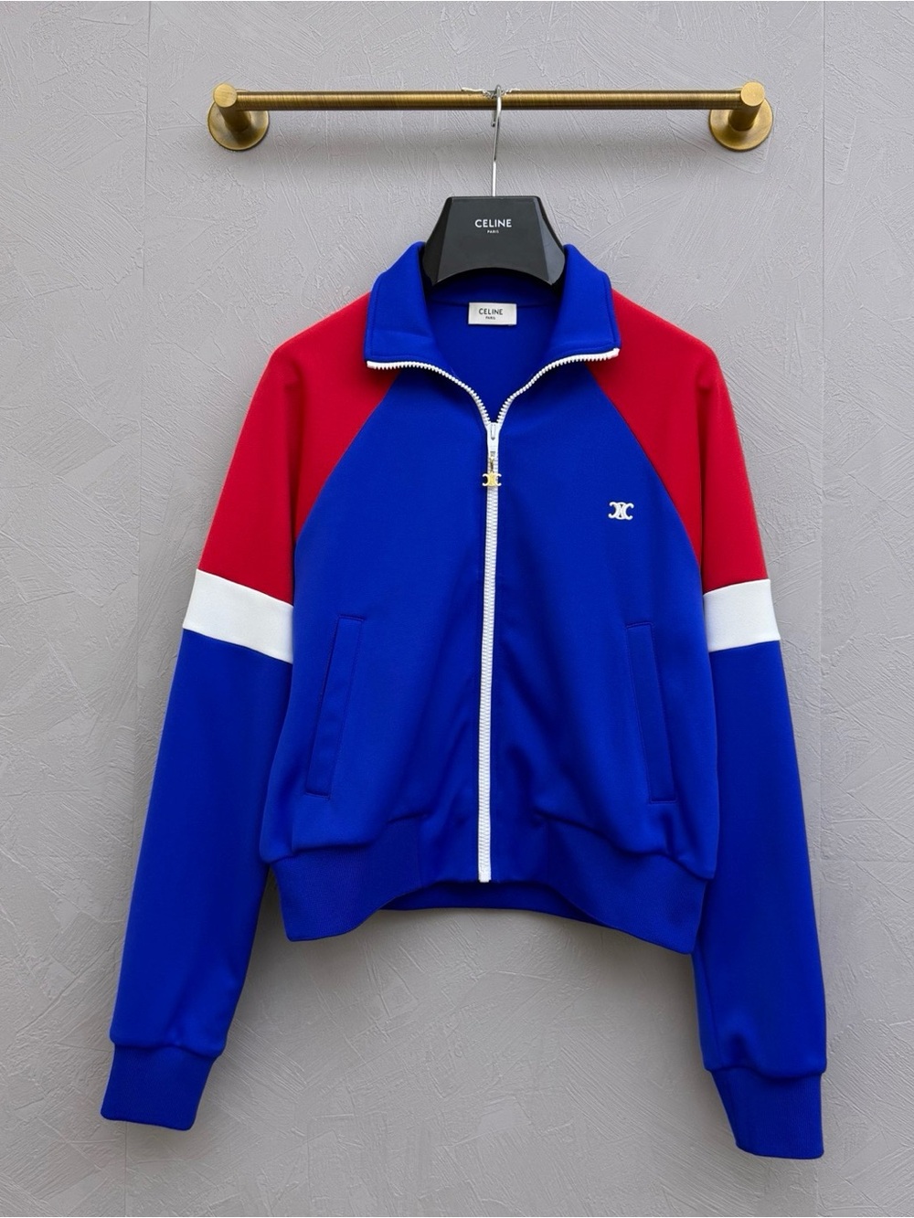 Celine Royal Blue and Red Track Jacket with White Accents